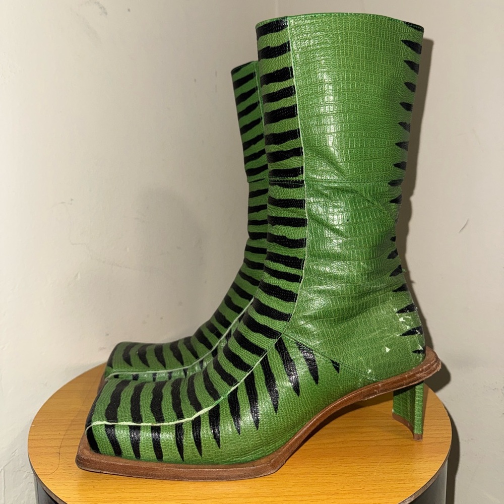 SOLD Miista Amparo Boots Green and Black Striped